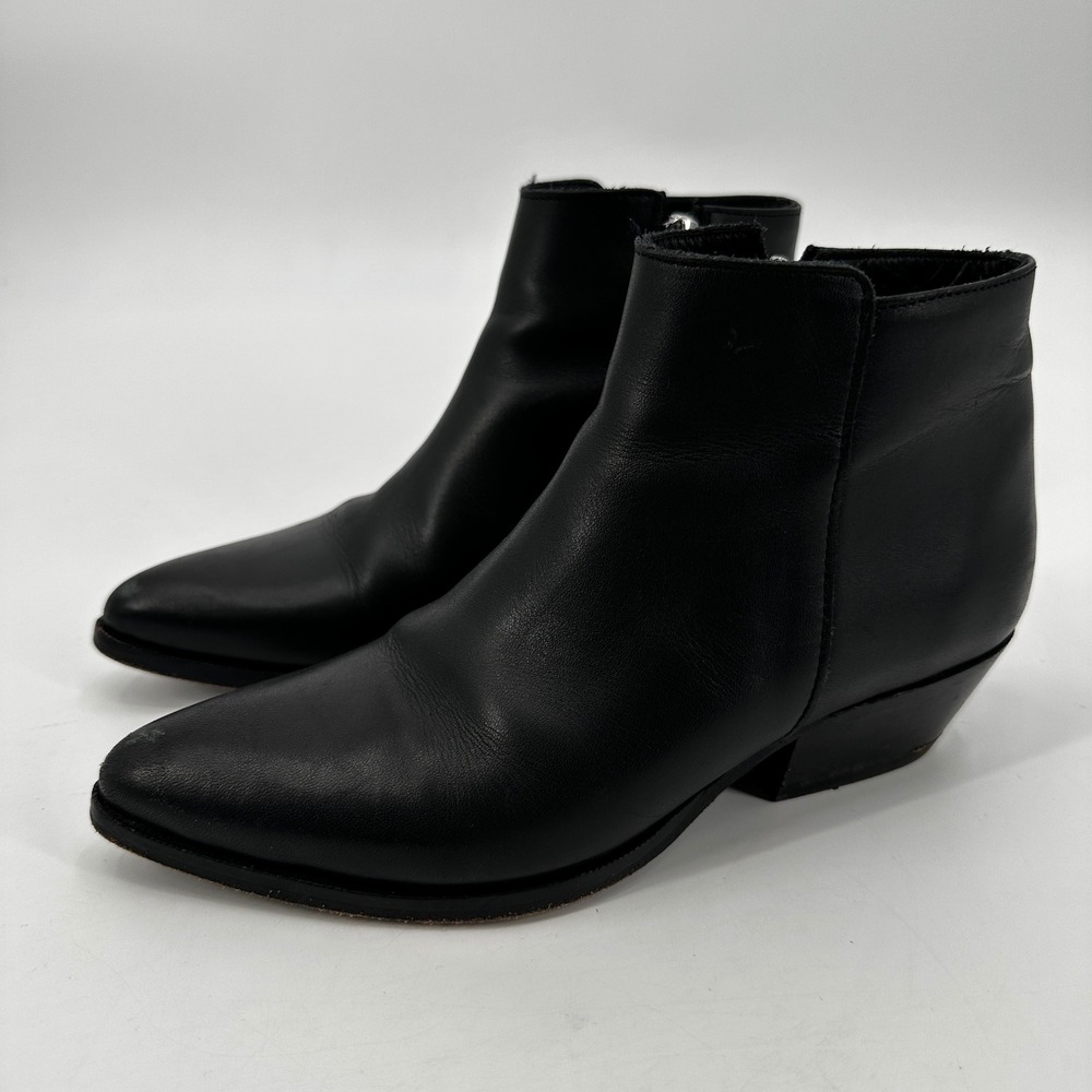 Thursday Womens Black Leather Pointed Toe Side Zip‎ Ankle Boots Low Heel Booties